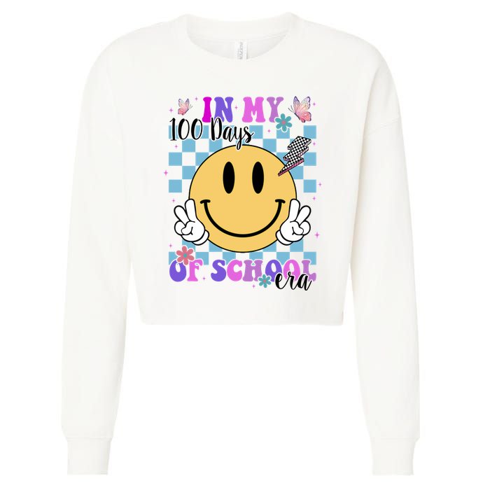 In My 100 Days Of School Era Retro Groovy Smile Cropped Pullover Crew