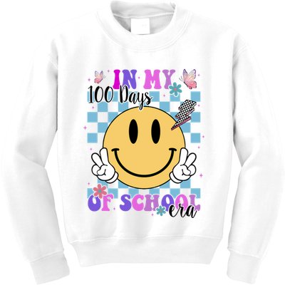 In My 100 Days Of School Era Retro Groovy Smile Kids Sweatshirt