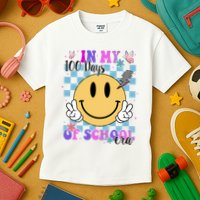 In My 100 Days Of School Era Retro Groovy Smile Kids T-Shirt