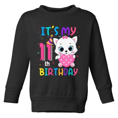 It's My 11th Birthday Funny Cat Birthday 11 Year Old Toddler Sweatshirt