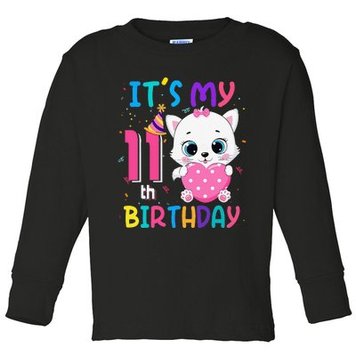 It's My 11th Birthday Funny Cat Birthday 11 Year Old Toddler Long Sleeve Shirt