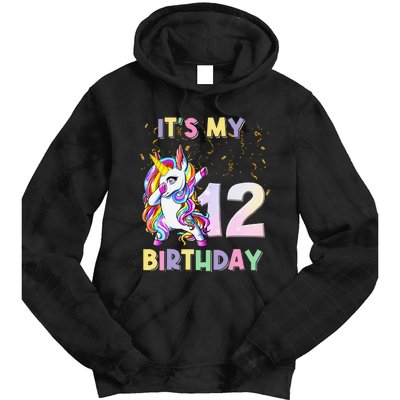 It's My 12th Birthday Unicorn 12 Year Olds Outfit Tie Dye Hoodie