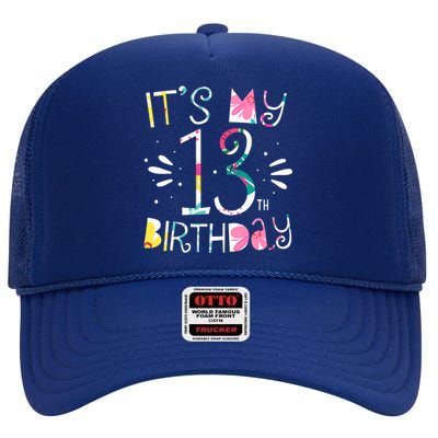 It's My 13th Birthday Tropical Floral 13 Year Old Girl High Crown Mesh Back Trucker Hat