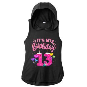 Its My 13th Birthday Doughnut Happy 13 Years Old Ladies PosiCharge Tri-Blend Wicking Draft Hoodie Tank