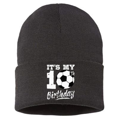 Its My 10th Birthday Soccer Player 10 Bday Party Team Sustainable Knit Beanie