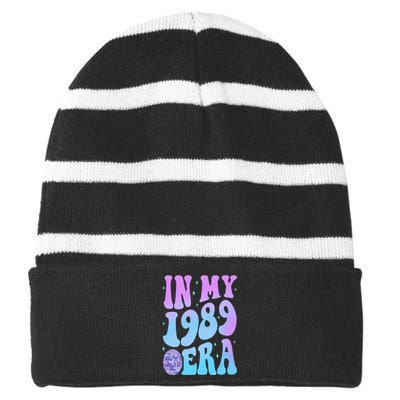 In My 1989 Era Groovy Retro Funny Striped Beanie with Solid Band