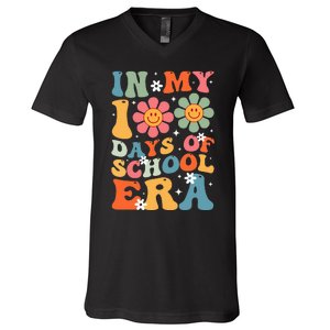 In My 100 Days Of School Era Groovy Teacher 100th Day V-Neck T-Shirt