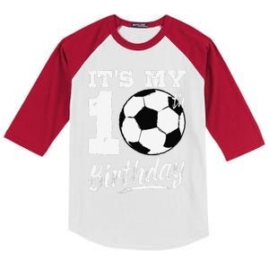 ItS My 10th Birthday Soccer Player 10 Bday Party Team Kids Colorblock Raglan Jersey