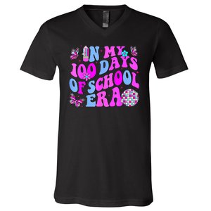 In My 100 Days Of School Era Retro Disco 100th Day Of School V-Neck T-Shirt