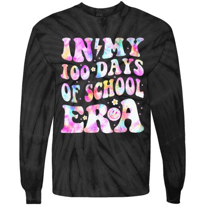 In My 100 Days Of School Era Retro Smile 100th Day Of School Tie-Dye Long Sleeve Shirt