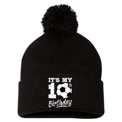 Its My 10th Birthday Soccer Player 10 Bday Party Team Pom Pom 12in Knit Beanie