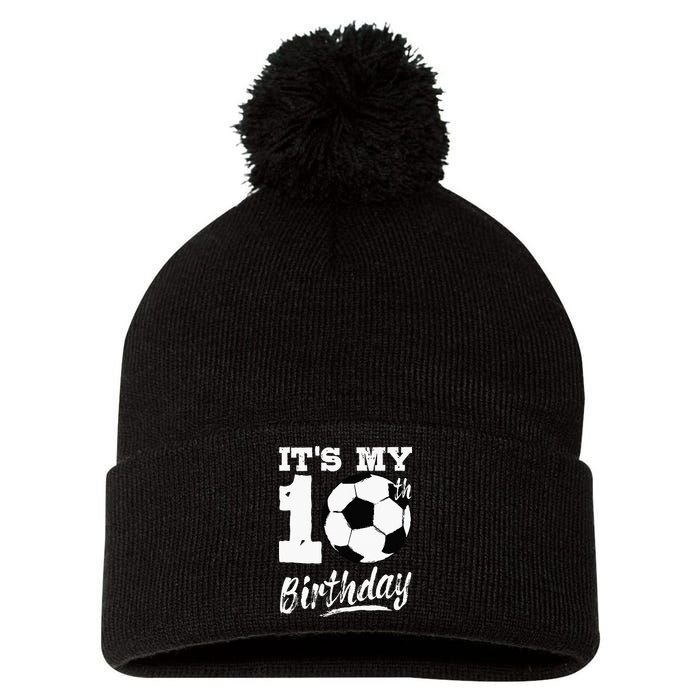 Its My 10th Birthday Soccer Player 10 Bday Party Team Pom Pom 12in Knit Beanie
