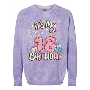 ItS My 18th Birthday Cake Donut 18 Year Old Confetti Colorblast Crewneck Sweatshirt