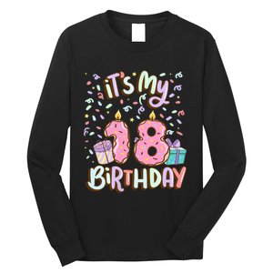 ItS My 18th Birthday Cake Donut 18 Year Old Confetti Long Sleeve Shirt