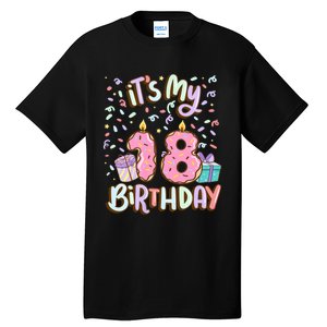 ItS My 18th Birthday Cake Donut 18 Year Old Confetti Tall T-Shirt