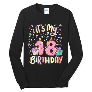 ItS My 18th Birthday Cake Donut 18 Year Old Confetti Tall Long Sleeve T-Shirt