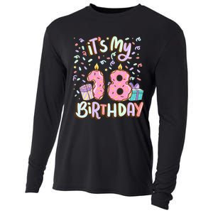 ItS My 18th Birthday Cake Donut 18 Year Old Confetti Cooling Performance Long Sleeve Crew