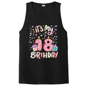 ItS My 18th Birthday Cake Donut 18 Year Old Confetti PosiCharge Competitor Tank