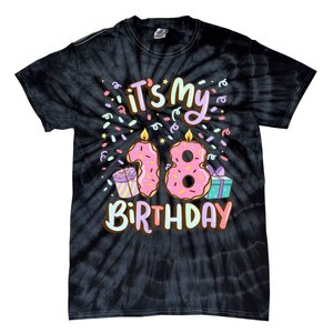 ItS My 18th Birthday Cake Donut 18 Year Old Confetti Tie-Dye T-Shirt