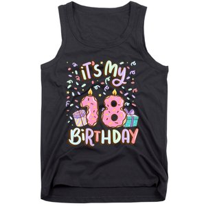 ItS My 18th Birthday Cake Donut 18 Year Old Confetti Tank Top