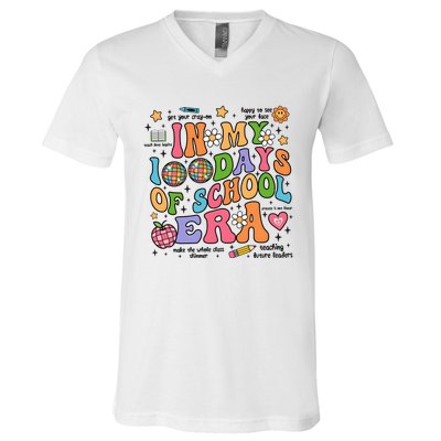 In My 100 Days Of School Era Retro School Celebration V-Neck T-Shirt