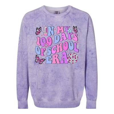 In My 100 Days Of School Era Retro Disco 100th Day Of School Colorblast Crewneck Sweatshirt