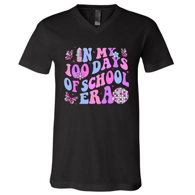 In My 100 Days Of School Era Retro Disco 100th Day Of School V-Neck T-Shirt