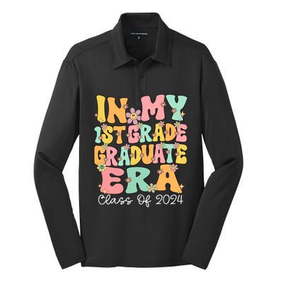 In My 1st Grade Graduate Era Groovy Last Day Of First Grade Gift Silk Touch Performance Long Sleeve Polo