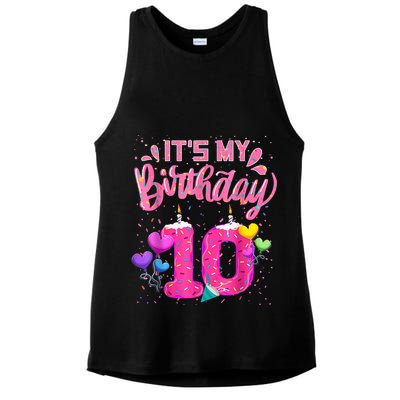 It's My 10th Birthday Doughnut Happy 10 Years Old Girl K.i.d.s Ladies PosiCharge Tri-Blend Wicking Tank