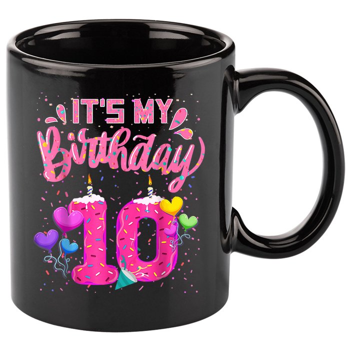 It's My 10th Birthday Doughnut Happy 10 Years Old Girl K.i.d.s 11oz C Handle Ceramic Mug