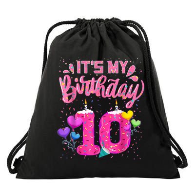 It's My 10th Birthday Doughnut Happy 10 Years Old Girl K.i.d.s Drawstring Bag