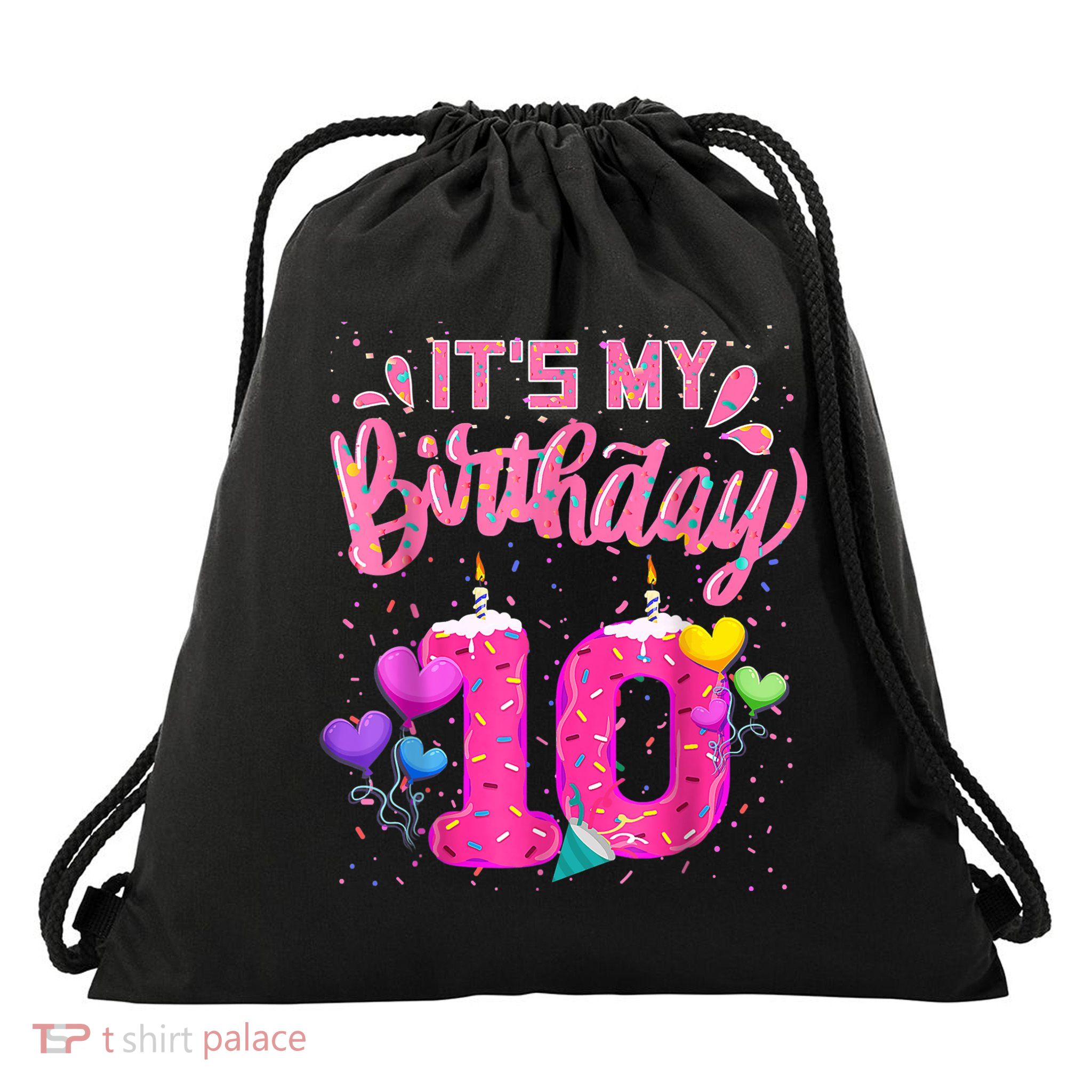 It's My 10th Birthday Doughnut Happy 10 Years Old Girl K.i.d.s Drawstring Bag