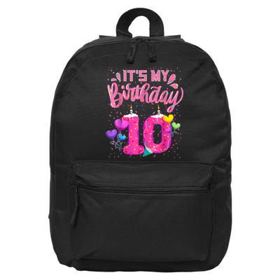 It's My 10th Birthday Doughnut Happy 10 Years Old Girl K.i.d.s 16 in Basic Backpack