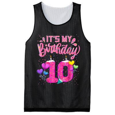 It's My 10th Birthday Doughnut Happy 10 Years Old Girl K.i.d.s Mesh Reversible Basketball Jersey Tank