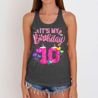 It's My 10th Birthday Doughnut Happy 10 Years Old Girl K.i.d.s Women's Knotted Racerback Tank