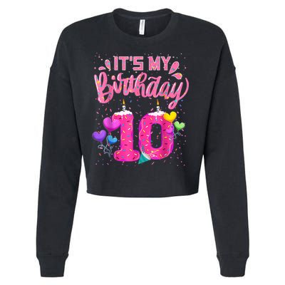 It's My 10th Birthday Doughnut Happy 10 Years Old Girl K.i.d.s Cropped Pullover Crew