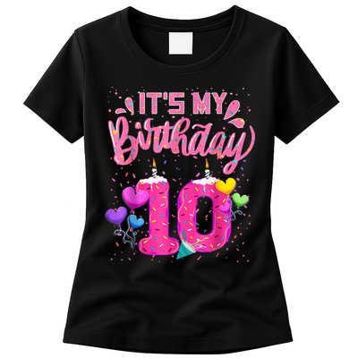 It's My 10th Birthday Doughnut Happy 10 Years Old Girl K.i.d.s Womens T-Shirt