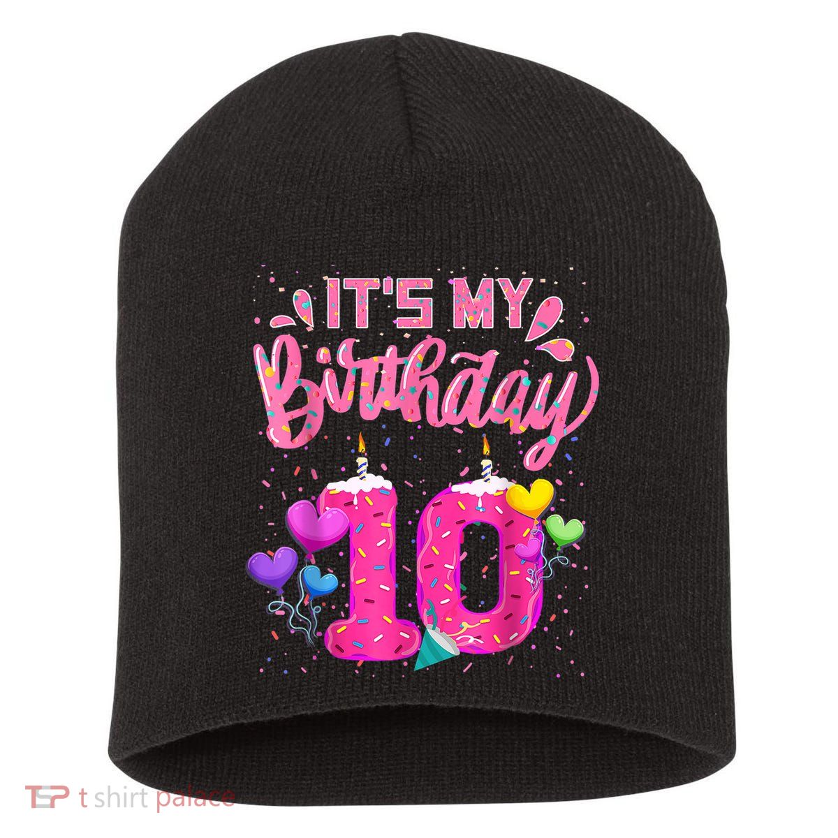 It's My 10th Birthday Doughnut Happy 10 Years Old Girl K.i.d.s Short Acrylic Beanie