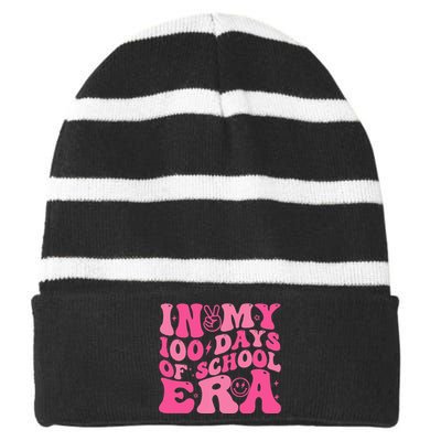 In My 100 Days Of School Era Teacher 100 Days Of School Striped Beanie with Solid Band