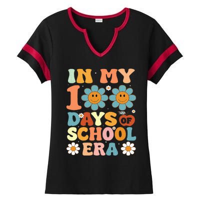 In My 100 Days Of School Era Retro 100th Day Of School Ladies Halftime Notch Neck Tee