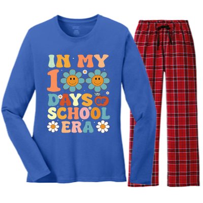 In My 100 Days Of School Era Retro 100th Day Of School Women's Long Sleeve Flannel Pajama Set 