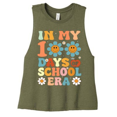 In My 100 Days Of School Era Retro 100th Day Of School Women's Racerback Cropped Tank