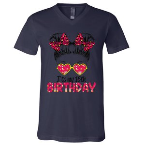 Its My 16th Birthday Messy Bun Womenns V-Neck T-Shirt