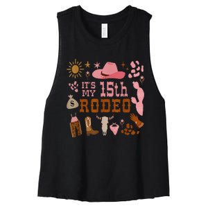 ItS My 15 Year Old 15th Birthday Rodeo Cow Women's Racerback Cropped Tank