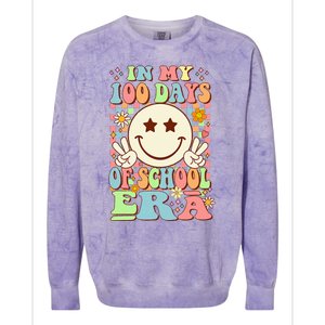 In My 100 Days Of School Era Retro Groovy 100th Day Teacher Colorblast Crewneck Sweatshirt