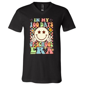 In My 100 Days Of School Era Retro Groovy 100th Day Teacher V-Neck T-Shirt