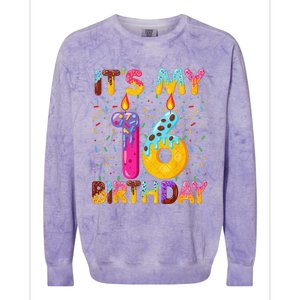 It's My 16th Birthday Sweet Donut 16 Years Old Funny Gift Colorblast Crewneck Sweatshirt