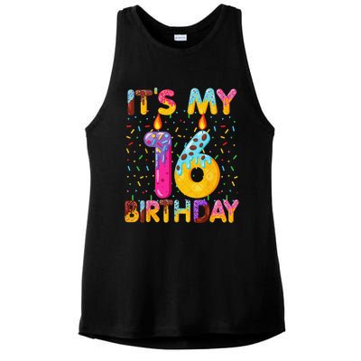 It's My 16th Birthday Sweet Donut 16 Years Old Funny Gift Ladies PosiCharge Tri-Blend Wicking Tank