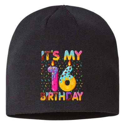 It's My 16th Birthday Sweet Donut 16 Years Old Funny Gift Sustainable Beanie