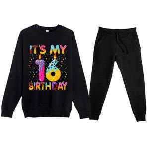 It's My 16th Birthday Sweet Donut 16 Years Old Funny Gift Premium Crewneck Sweatsuit Set